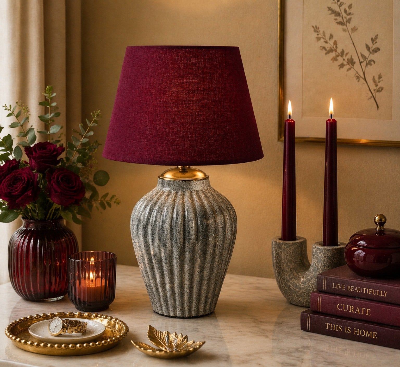 Classic Marble-Effect Table Lamp with Elegant Details