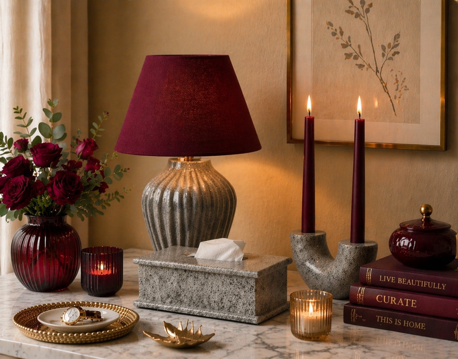 Classic Marble-Effect Table Lamp with Elegant Details