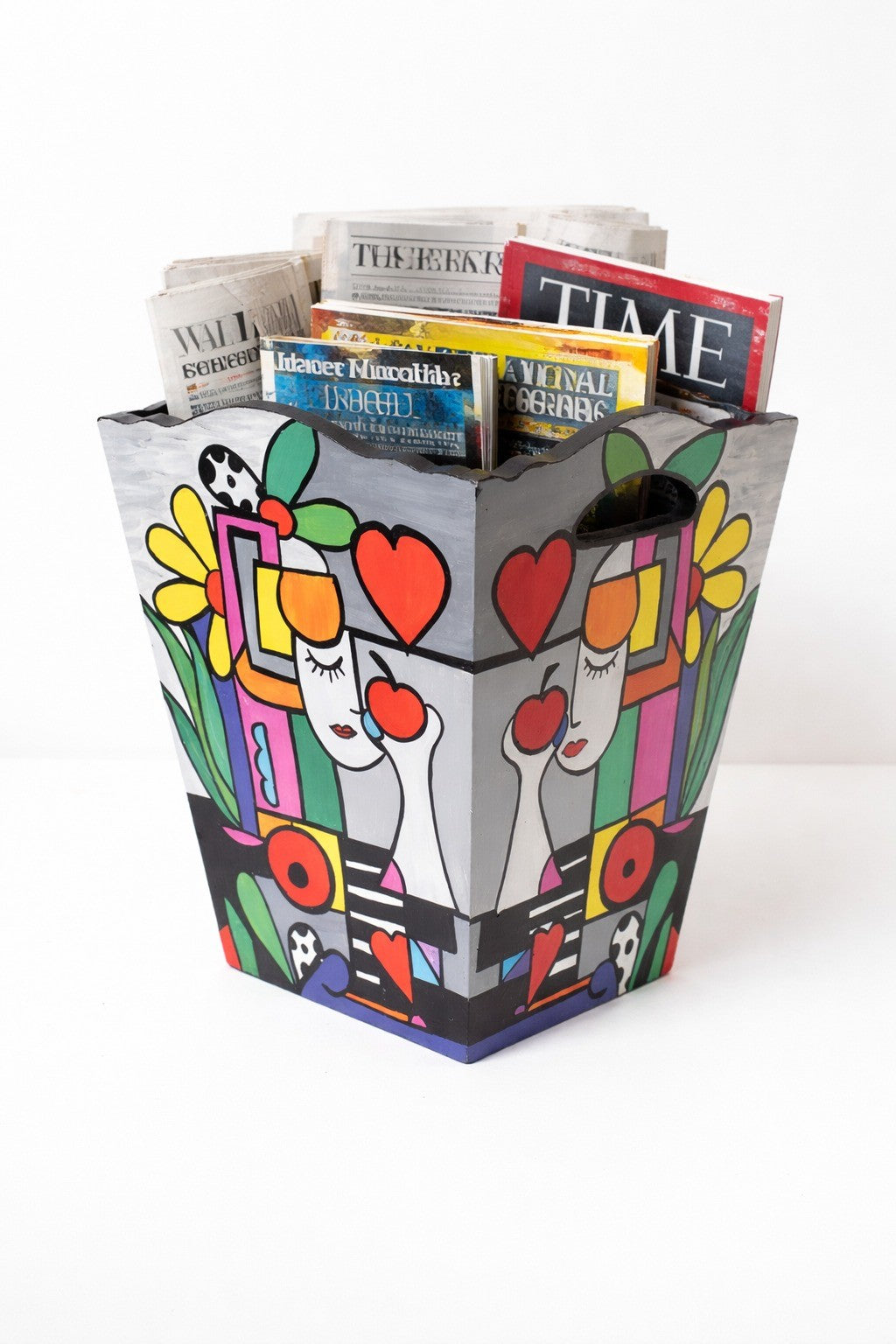 Hand-Painted Abstract Tissue Box & Magazine Basket Set