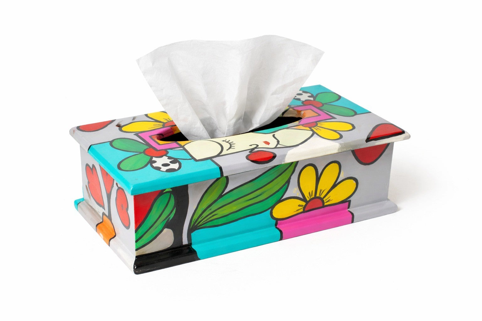 Hand-Painted Abstract Tissue Box & Magazine Basket Set