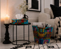A unique Tissue Box & Magazine Basket designed with vibrant abstract