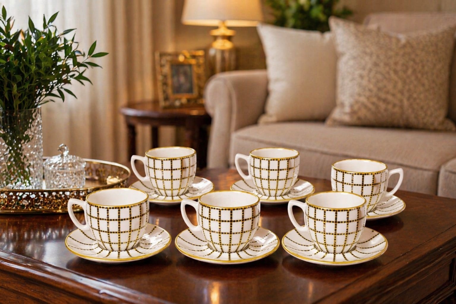 Classic Hand-Painted Coffee Cups Set – 12 Pieces