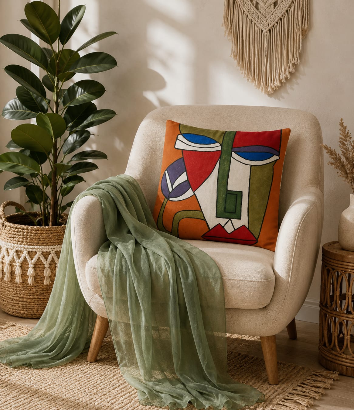 Abstract Face Cushion – Handmade Artistic Piece