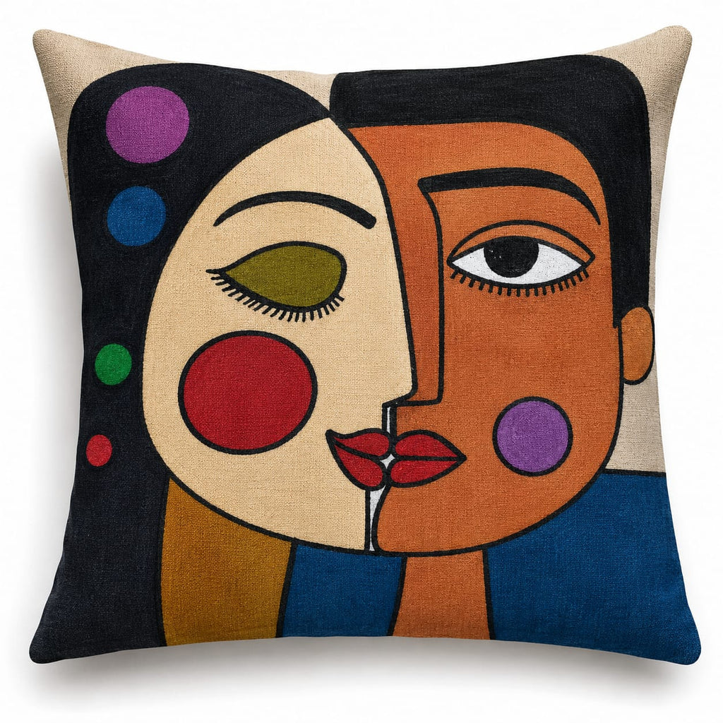 Modern Abstract Faces Cushion – Handmade Artistic Piece