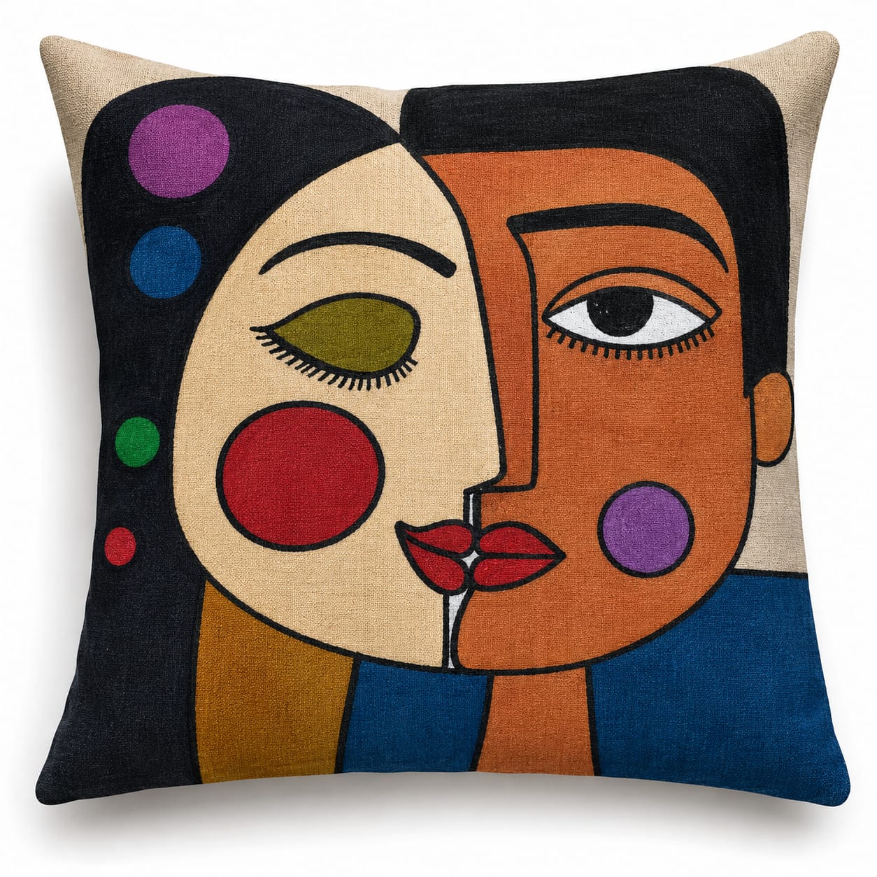 Modern Abstract Faces Cushion – Handmade Artistic Piece