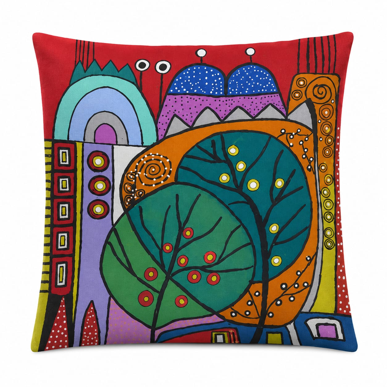Colourful Abstract City Cushion – Handmade Artistic Piece