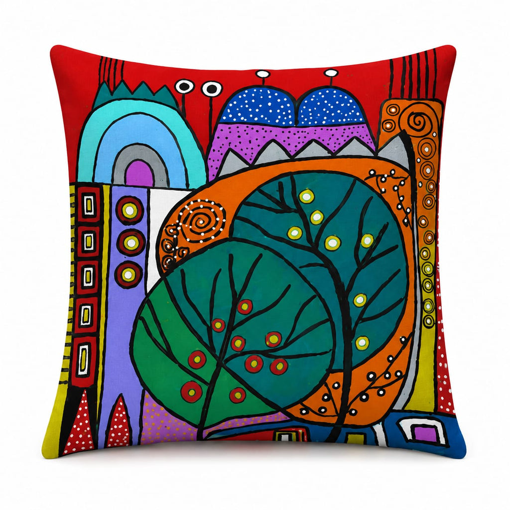 Colourful Abstract City Cushion – Handmade Artistic Piece