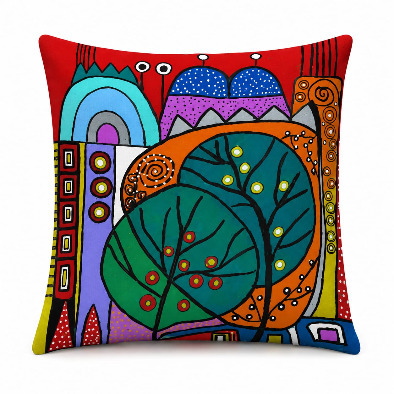 Colourful Abstract City Cushion – Handmade Artistic Piece