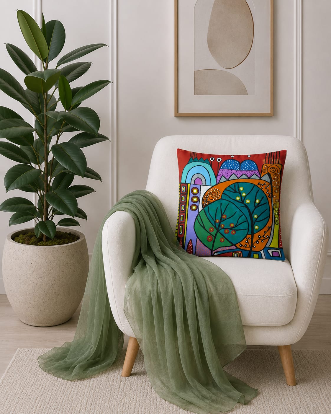 Colourful Abstract City Cushion – Handmade Artistic Piece