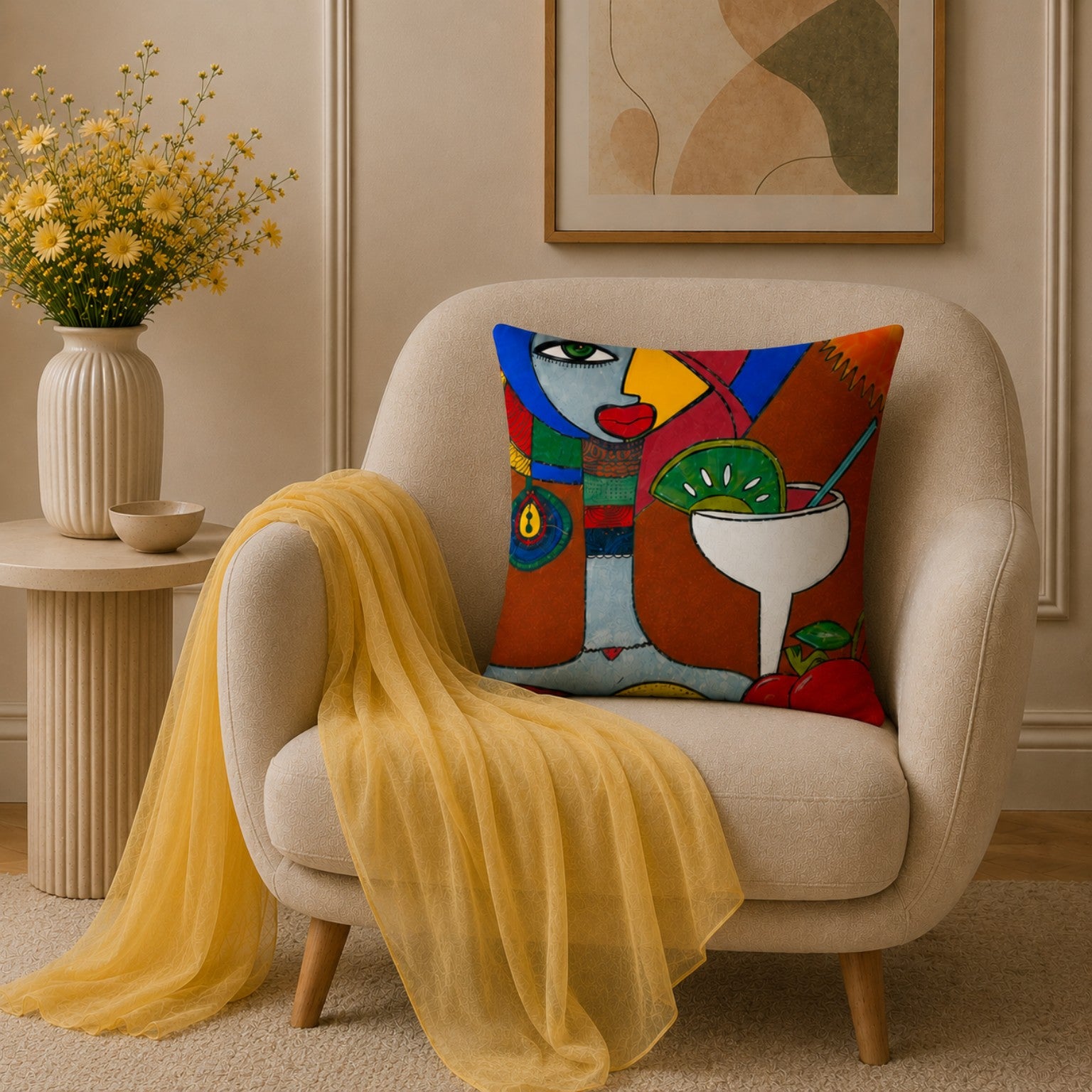 Abstract Cocktail Art Cushion – Handmade Artistic Piece