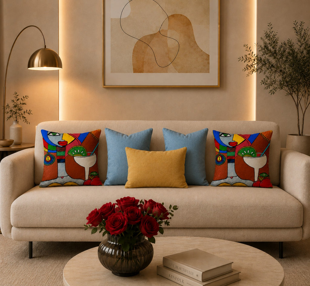 Abstract Cocktail Art Cushion – Handmade Artistic Piece