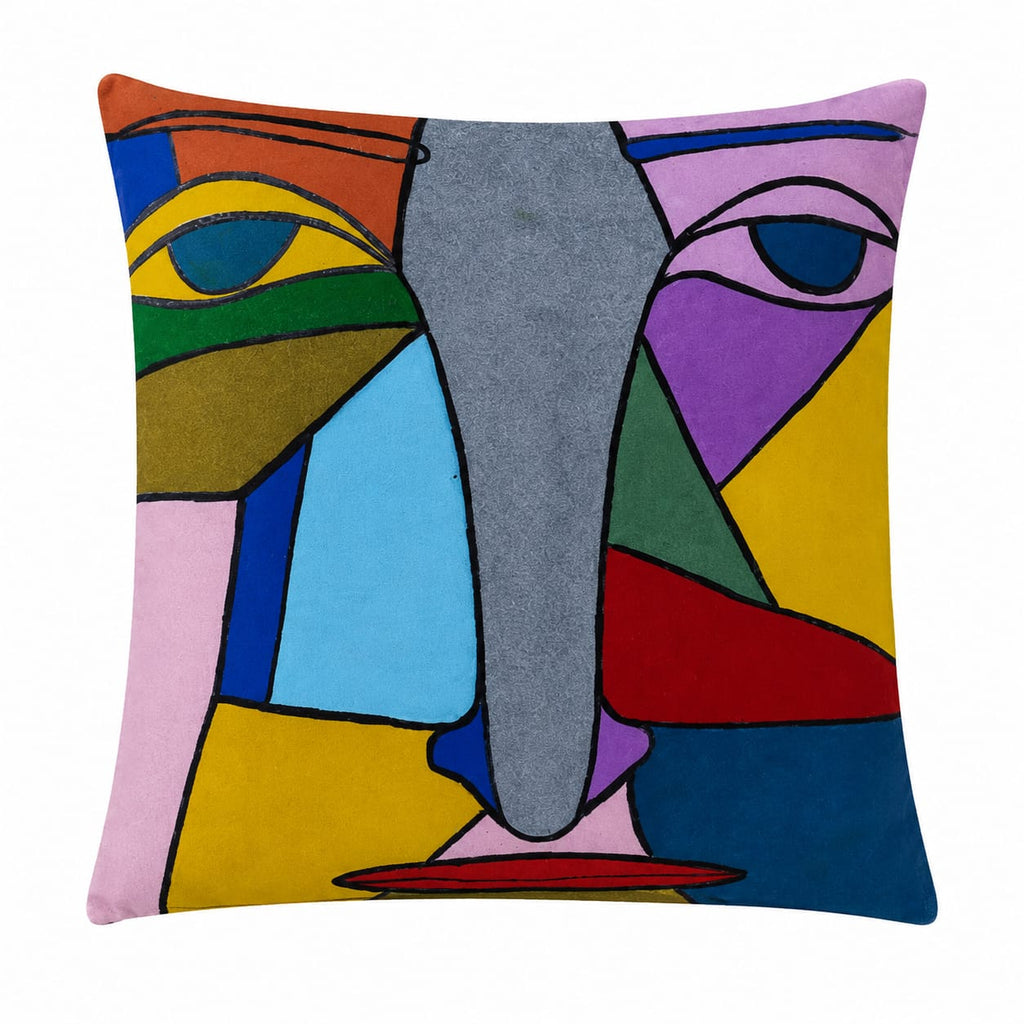 Geometric Abstract Face Cushion – Handmade Artistic Piece
