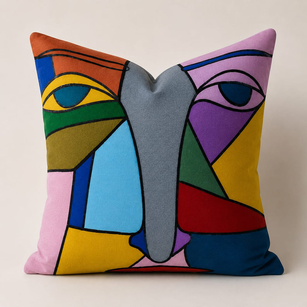 Geometric Abstract Face Cushion – Handmade Artistic Piece