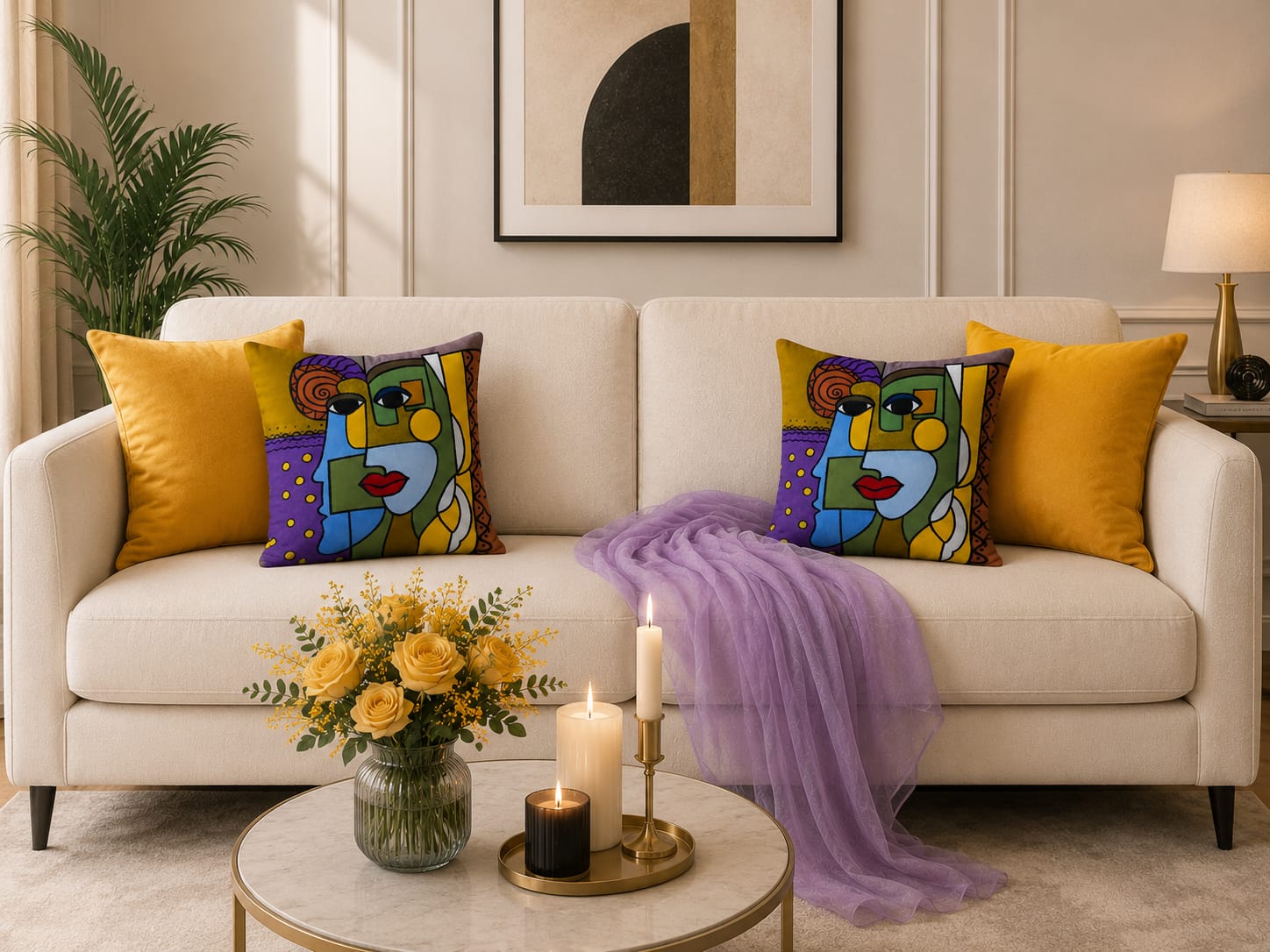 Abstract Face Cushion – Handmade Artistic Piece