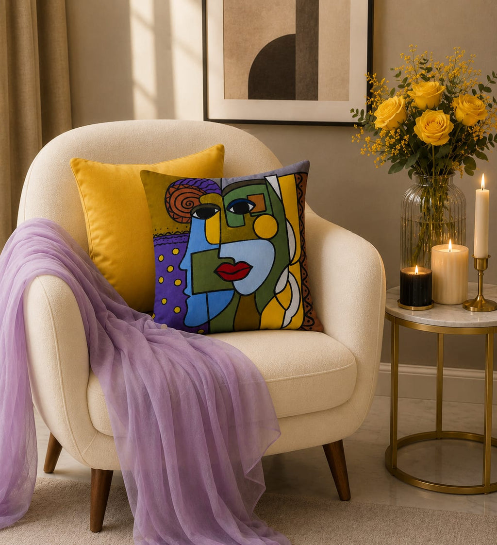 Abstract Face Cushion – Handmade Artistic Piece