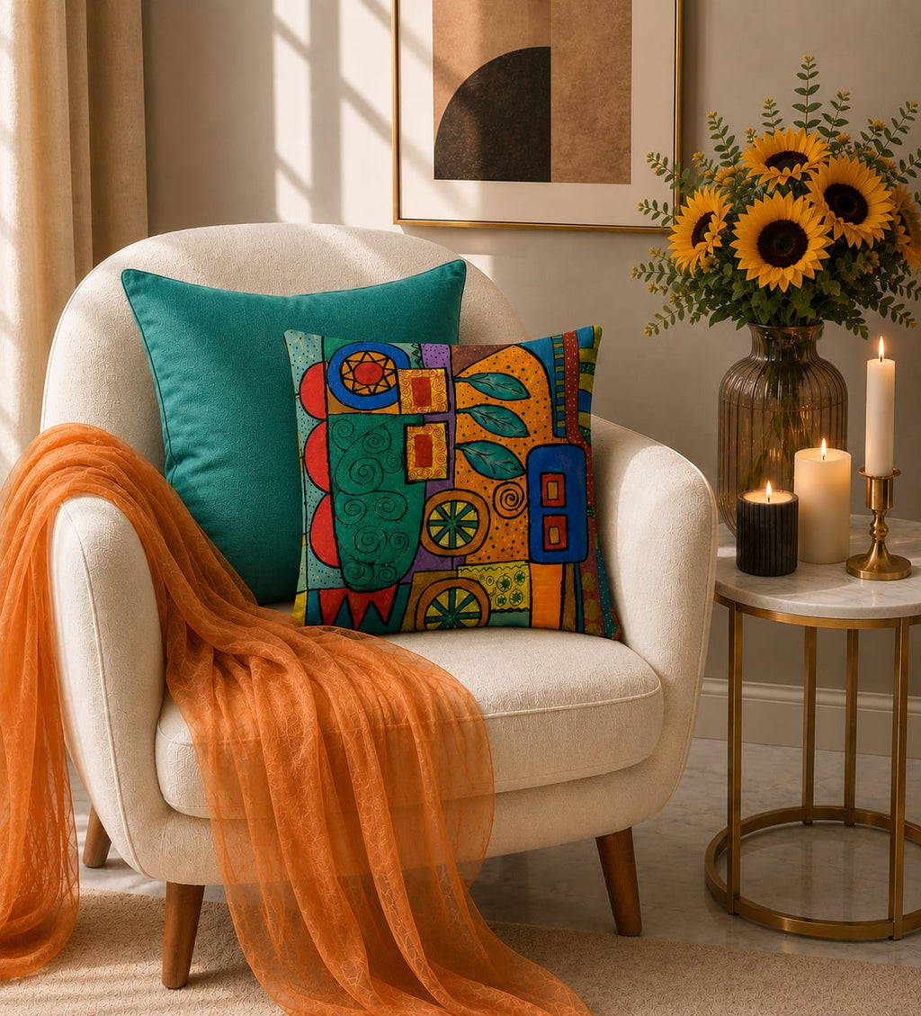 Abstract Geometric Cushion – Handmade Artistic Piece