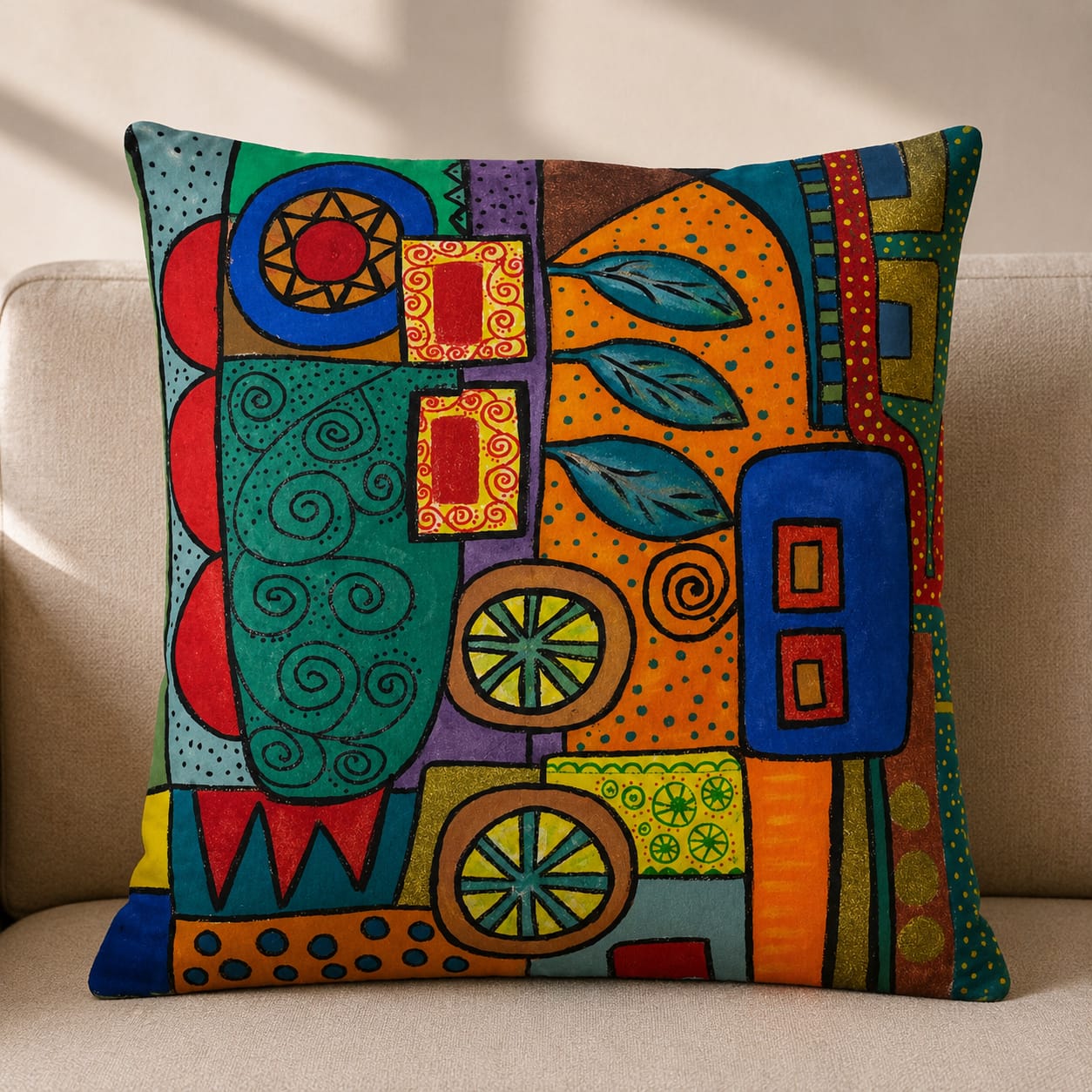 Abstract Geometric Cushion – Handmade Artistic Piece