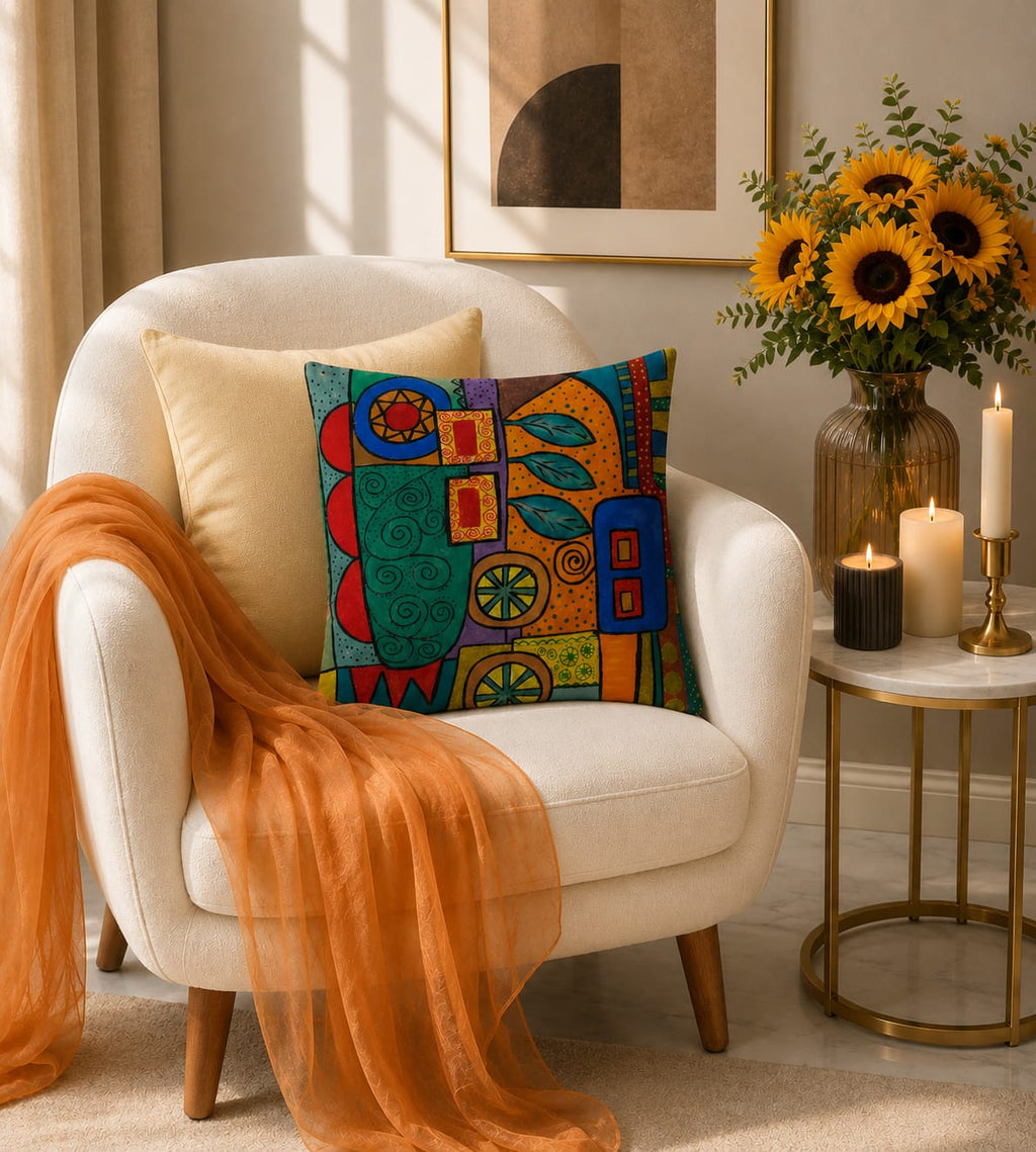 Abstract Geometric Cushion – Handmade Artistic Piece