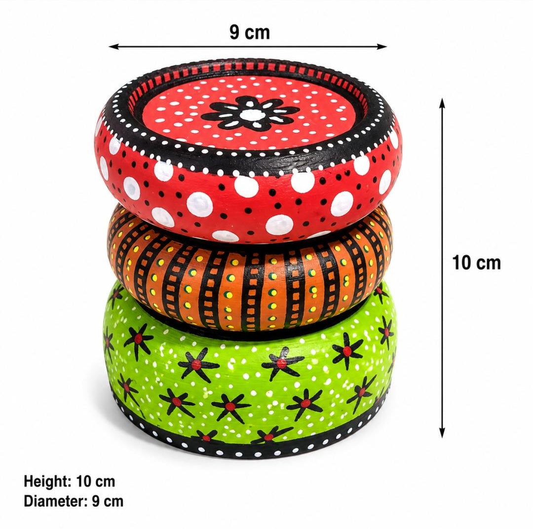 Hand-Painted Beech Wood Candle Holder Set