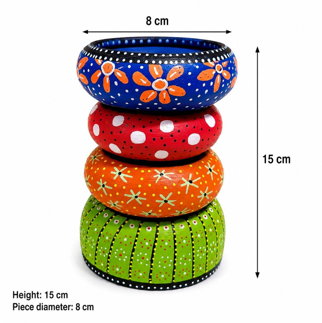 Hand-Painted Beech Wood Candle Holder Set