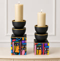 Hand-Painted Abstract Candle Holder Set