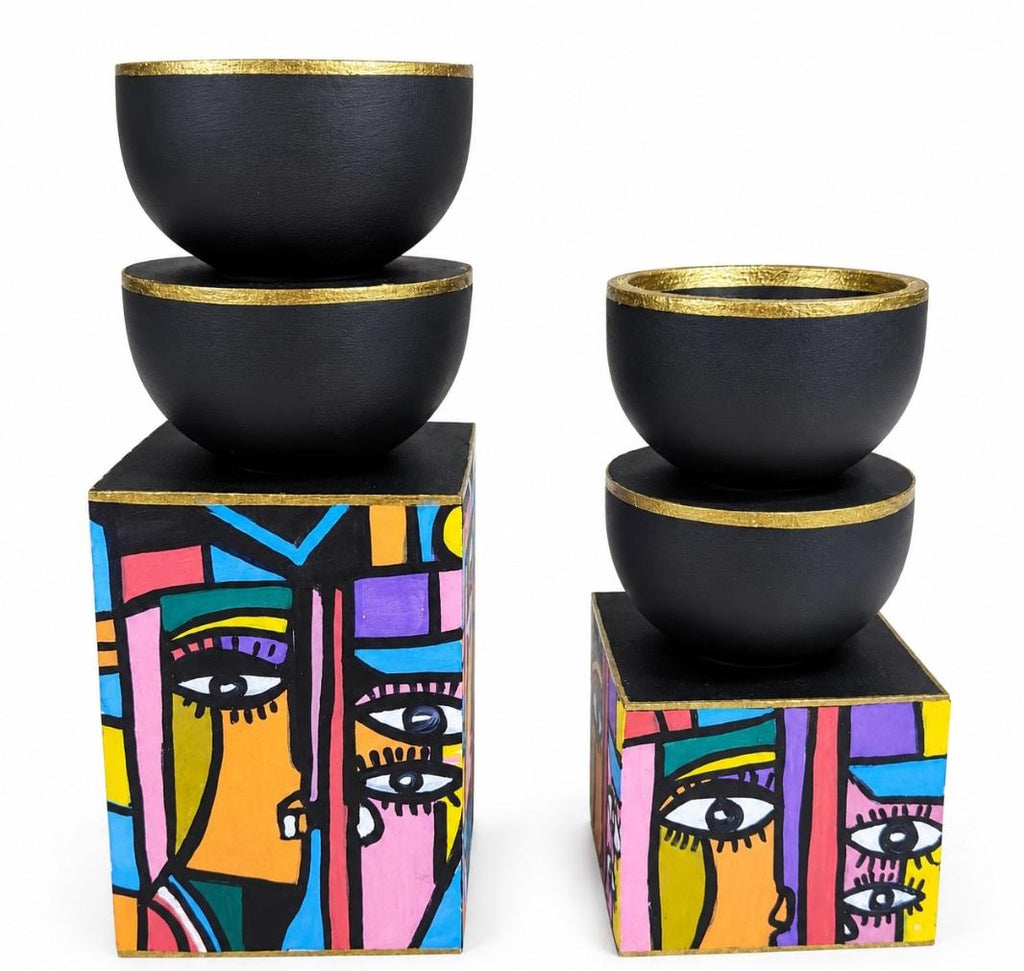 Hand-Painted Abstract Candle Holder Set