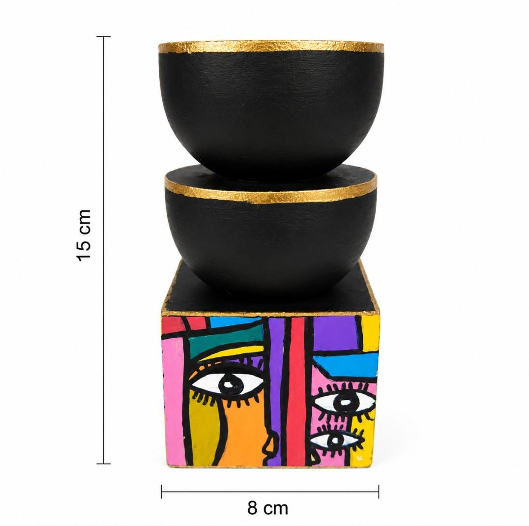 Hand-Painted Abstract Candle Holder Set
