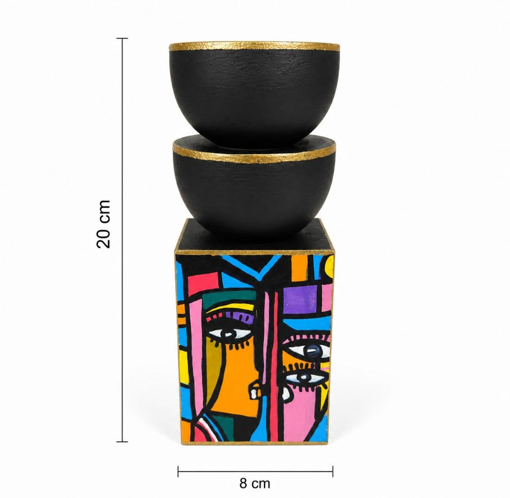 Hand-Painted Abstract Candle Holder Set