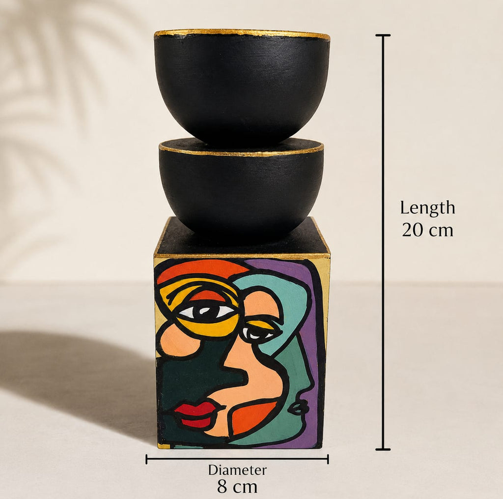 Hand-Painted Abstract Candle Holder Set